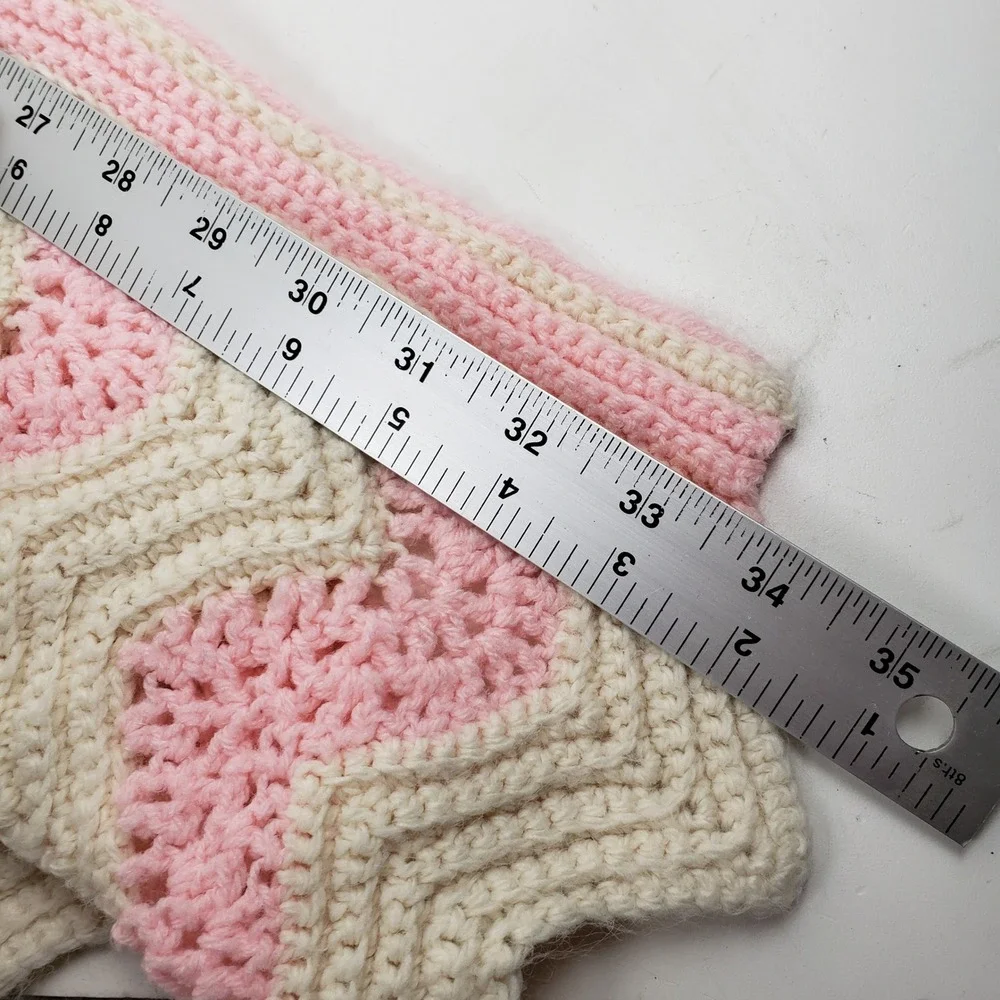 Handmade Crochet Baby Blanket Pink Cream Chevron Ripple Stitch Nursery Throw